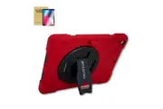 StylePro combo, iPad 7th, 8th & 9th gen case with tempered glass screen protector & rotating stand, red