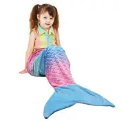 Kids Mermaid Tail Blanket, Super Soft Plush Flannel Sleeping Rainbow Ombre