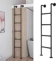 Sturdy Metal Loft Bunk Bed with Wall Mounted Basement Window Exit Ladder, Adjustable Height from 4' to 8', Space Saving Multi-Purpose Loft Straight Ladder, Ideal for Tall Attic and Tight Spaces