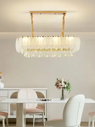 簡約現代奶油風輕奢水晶吊燈羽毛圓形臥室客廳燈飾餐廳方形LED燈