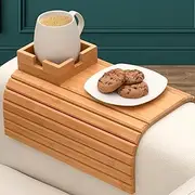 LeoLeozz Sofa Arm Tray, Wooden Sofa Armrest Tray, Foldable Couch Tray, Sofa Tray & Organiser for Drinks, Snack, Phone and Remote, Non-Slip Couch Cup Holder, Sofa Tray Table for Couch