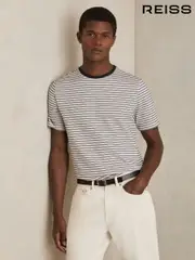 Reiss White/Navy June Heavyweight Striped T-Shirt (AP1238) | $120