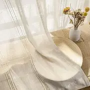 Maison Colette Natural Linen Semi Sheer Privacy Light Filtering Curtain for Living Room, Rod Pocket Transparent Farmhouse Window Drapes,2 Panels,W52 x L63, 52/''W x 63/''L (MC02)