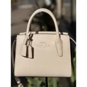 COACH Cream Leather Andrea Carryall Crossbody Satchel Zip Chalk Bag NEW!