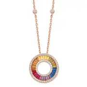 Sterling Silver Prizma Rose-Tone 14K Flash Rose Gold-Plated 16 Inch Colorful Baguettes Cz Circle Necklace With 2 Extender