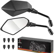 Evermotor Universal Motorcycle Mirrors with M8 M10 Clockwise and Counter Clockwise Threaded Bolts E-Mark Certified for ATV Scooter Cruiser
