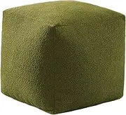 Cadence & Co. Unstuffed Boucle Pouf Ottoman Cover ONLY, Pouffe, Lounge Footstool Seat, Beanbag Chair, Not Filled, 50x50x50cm – Moss Green