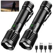 2 Pack LED Flashlights High Lumens Rechargeable Pocket Flashlight with Clip 5...