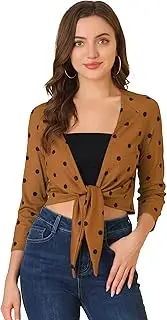 [Allegra K] Women's Open Front Crop Cardigans Polka Dots Stretch Tie Front Bolero Shrugs