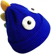 [DEARMAMY] 1pc Wool Cap Hats Funny Beanie Cable Knit Hat Docker Wolf Head Weird Wizard Dinosaur Visor Wacky Beanie Frog Cap Bonnet Apparel Blue