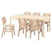 RÖNNINGE / VOXLÖV table and 6 chairs, birch/light bamboo, 180/235 cm