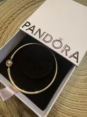 Pandora Moments Solid 14k Yellow Gold Bangle Bracelet 7.5 inch