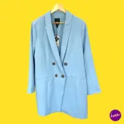RIVER ISLAND Plus Women's Longline Blazer, Button Closure, Smart Sky Blue, UK 18