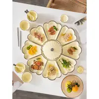 在飛比找ETMall東森購物網優惠-圓形陶瓷菜盤盤子套裝圓桌家用海鮮餐盤拼盤餐具組合碗碟套盤團圓