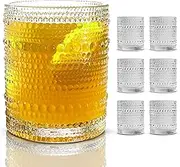 Embossed Cocktail Vintage Hobnail 11.8 OZ Set of 6 Thick Heavy Base Jupiter Glasses for Water, Soda, Juice, Shake, Beer, Whisky Tropical Mix Drink