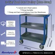 88CMx77CM 3-Tier Steel Tool Cart Trolley Workshop Garage Storage Blue&Grey