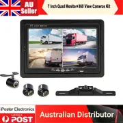 7" Split Screen Monitor 3X360 Rotated Rear View Backup Camera 12V For SUV RV VAN