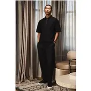 Mens Black Oversized Boxy Quarter Zip Short Sleeve Shirt