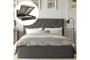 Istyle Chester Double Gas Lift Ottoman Storage Bed Frame Fabric Grey