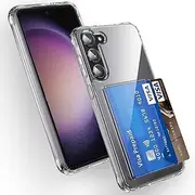 Lumobrilla Wallet for Samsung Galaxy S23 Plus Case with Credit Card Holder,Up to 2 Cards,Anti-Yellowing,Shockproof Protective Soft TPU+Hard PC Slim Phone Case for S23+/S23 Plus,Clear