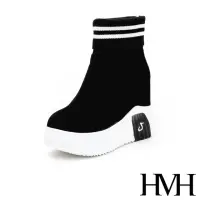 在飛比找momo購物網優惠-【HMH】厚底短靴 內增高短靴/運動風飛織襪套造型內增高厚底
