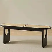 LYXWGRZD Dining Bench, Wood Bench, Woven Entryway Bench, Farmhouse Wood Bench, Table Benches Rounded Corner, Bench end of Bed, Structural Stability(Black)
