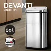 Devanti 50L Stainless Steel Motion Sensor Bin Rubbish Trash Can Automatic Bins