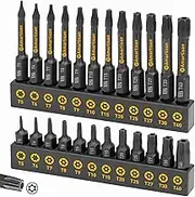 Amartisan Torx Bit Set, 24-Piece Security Torx Bit Set, Tamper Resistant Star Bits Set S2 Steel, 1" and 2.3" Long T5 - T40
