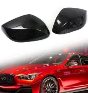 2PC Real Carbon Fiber Side View Mirror Cover Caps Fit For INFINITI Q60 2016-2021