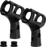 Geekria for Creators Universal Microphone Clip Holder, Adjustable Mic Mount Suitable for Handheld Microphones, Compatible with Shure SM58S, PGA48, Sennheiser E 835, E945 (Black / 2 Pack)