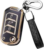 HIBEYO for Mahindra Key Fob Cover Smart Flip 3 Button Key Case for Mahindra MARAZZO Scorpio S3 S7 S9 S11 TUV300 Plus Accessories with Keychain Key Shell Replacement-Black