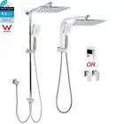 KYLINS Chrome 2in1 Shower Combo Square 10" Rain Head Slide Rail Gooseneck Arm