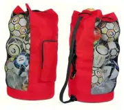 Heavy Duty XL Soccer Mesh Equipment Ball Bag w/Adjustable Shoulder Red / Black