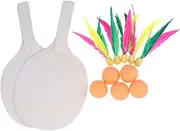 BRIGHTFUFU Badminton Tennis Pingpong Set Outdoor Game Set Wooden Rackets Balls Ideal for Kids Adults