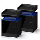 Oikiture 2x Bedside Table LED Nightstand USB Charging Station Side Table Black