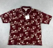 Preswick & Moore Polo Shirt Men 2XL Red Palm Tree Print Cotton Golf Short Sleeve