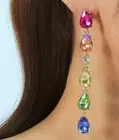 316 Stainless Steel Multicolor Pear Shaped Swarovski Rhinestone Dangle Earrings