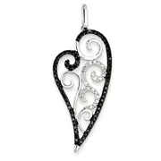 14K White Gold Black and White Diamond Heart Pendant
