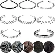 8Pcs Metal Headbands,Spring Wavy Type Non-Slip,Outdoor Sports and Indoor Use For Unisex Black Hairband(Black)
