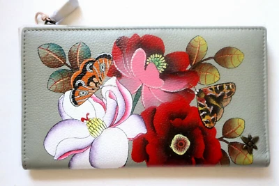 ANUSCHKA DREAMY BLOSSOMS HAND-PAINTED LEATHER TWO-FOLD WALLET WITH RFID- NWT