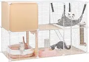 2 Tier Cat Cages Indoor, DIY Metal Wire Cat Enclosure Kennel Pet Home Small Animal House Detachable Cat Crate Indoor Catio with Cat Bed, Hammock, Scratcher, Bowl, Litter Box, Stairs