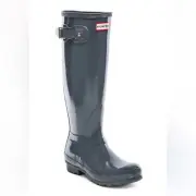 New $180 Hunter Grey Tall Gloss Classic Rain Boot Women Size 6