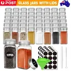24X/48X Clear Square Glass Jars Lid Spice Herb Seasoning Storage Container