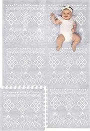 Lillefolk Modern Baby Play Mat - Soft, Thick, Non-Toxic Foam | Large Kids Floor Mat with Interlocking Tiles for Crawling and Tummy Time - 1.2m x 1.8m Grey Color