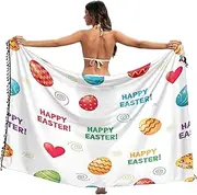 [RPLIFE] Colorful Easter Eggs White Swimsuit Coverup Sarong, Tassel Sarong Wrap for Summer Pool/beach, Large, Colorful Easter Eggs White, Large
