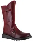 Fly London Mes 2 Womens Red Wedge Heel Leather Buckle Mid-Calf Boots