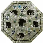 18" White Marble Table Top center Coffee Inlay pietra dura elephant wall decor