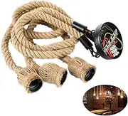 EUNEWR Hemp Rope Light 3 Heads Rope Ceiling Pendant Light Vintage Hanging Light Retro Rope Hanging Lamp for Cafe Dining Restaurant Bar Hall