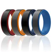 ROQ Silicone Wedding 2Layer Step Ring Set - Grey-Black by ROQ for Men - 4 x 9A mm Ring