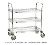 Metro 3SPN43DC SP Series Utility Cart with 3 Chrome Wire Shelves, 21" x 36" x 3
